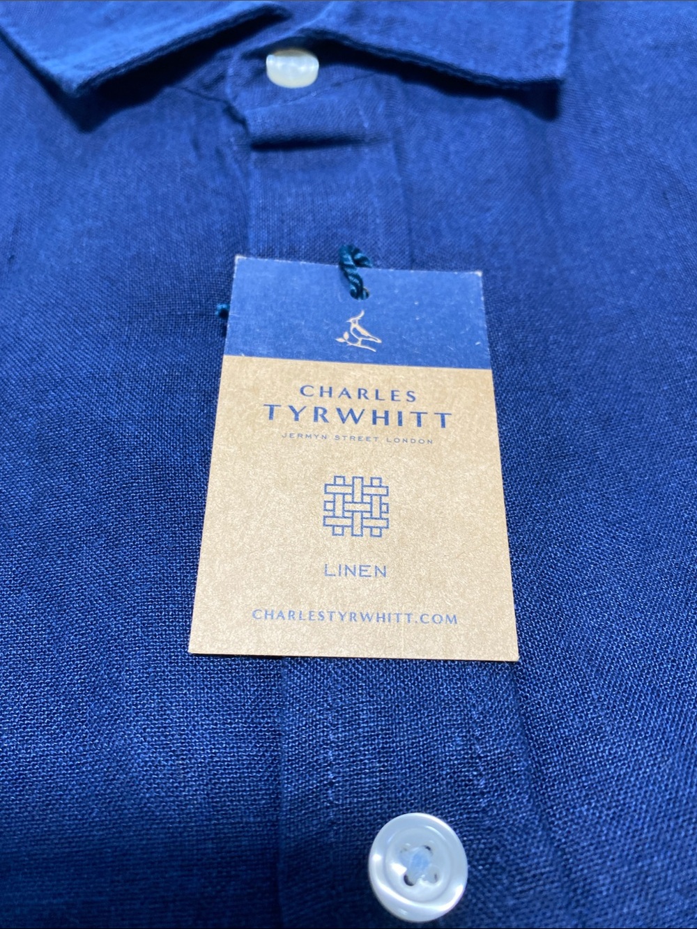 Charles Tyrwhitt Navy blue ss pure linen slim fit shirt - M - Picture 5 of 7